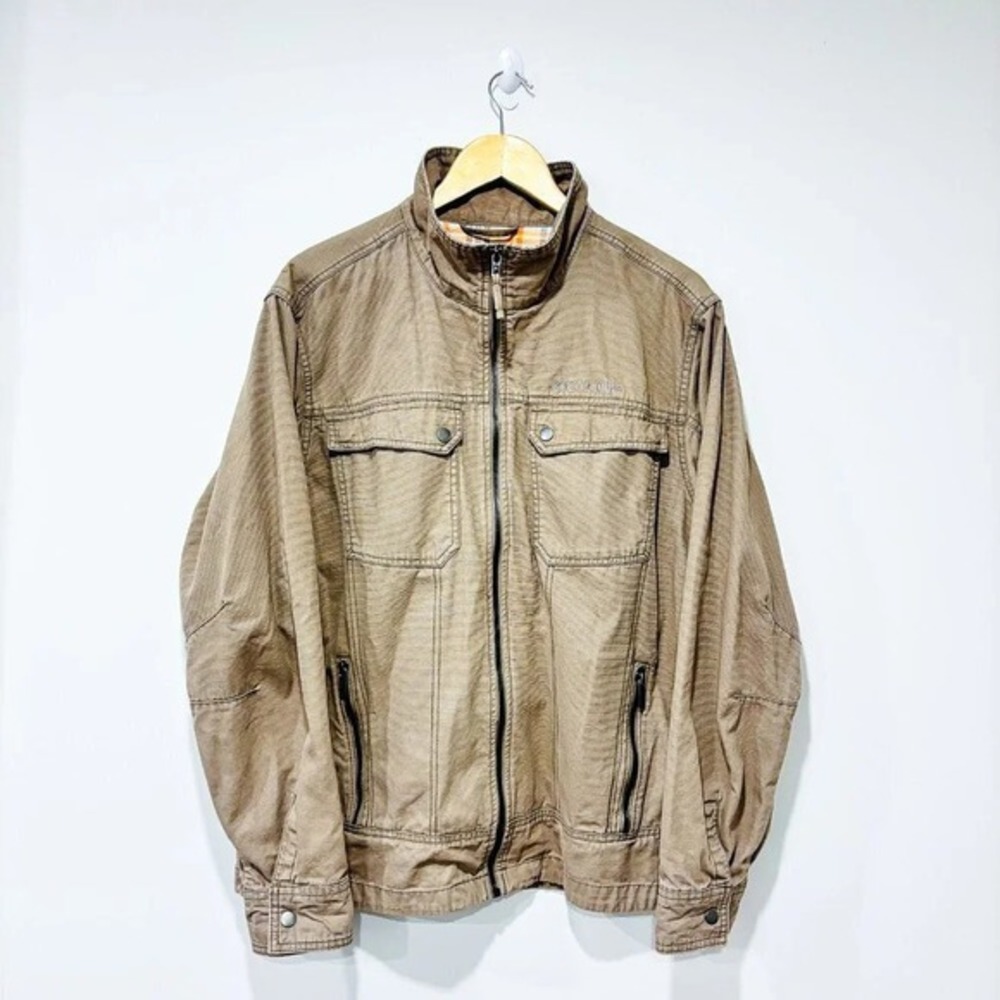 COLUMBIA Tan Cotton Utility Field Jacket Full Zip‎ Multi Pocket Large